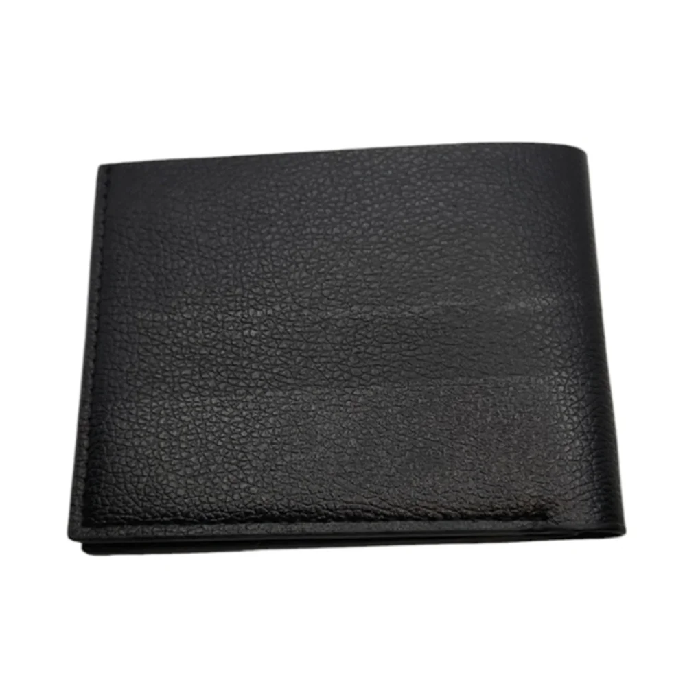 Mens Short Cowhide Leather Embbossed Wallet‎ Black